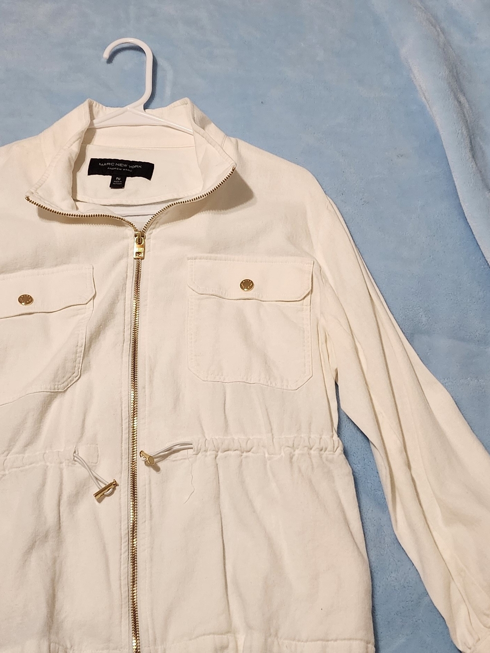 Marc New York Cream Utility Drawstring Jacket with Gold Hardware